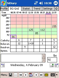 SiDiary - Diabetes Software for Pocket PC (PPC)