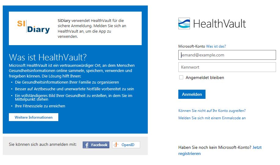 HealthVault Login mit Windows Live ID
